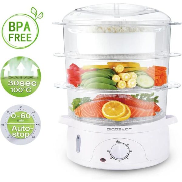 Aigostar Fitfoodie 30CFO - Dampfgarer mit Timer 9L Bild 2 Zu sehen ist AZ Produktbild 2 zu folgenden Produkt: Aigostar Fitfoodie 30CFO - Dampfgarer mit Timer 9L