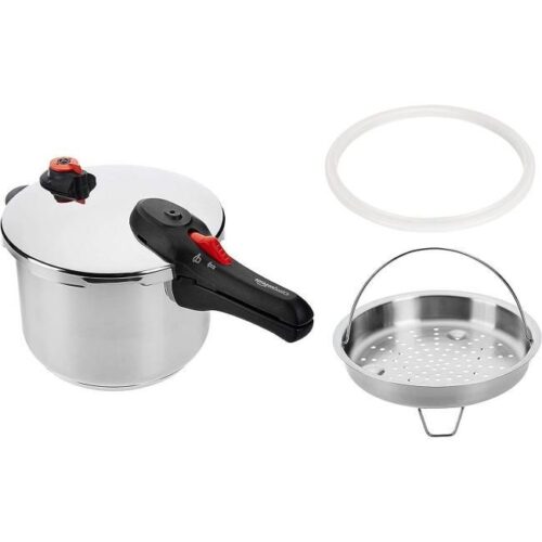 Zu sehen ist AZ Produktbild 1 zu folgenden Produkt: Amazon Basics Schnellkochtopf 6l aus Edelstahl