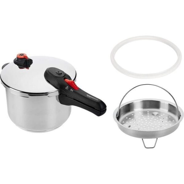Amazon Basics Schnellkochtopf aus Edelstahl Bild 1 Zu sehen ist AZ Produktbild 1 zu folgenden Produkt: Amazon Basics Schnellkochtopf 6l aus Edelstahl