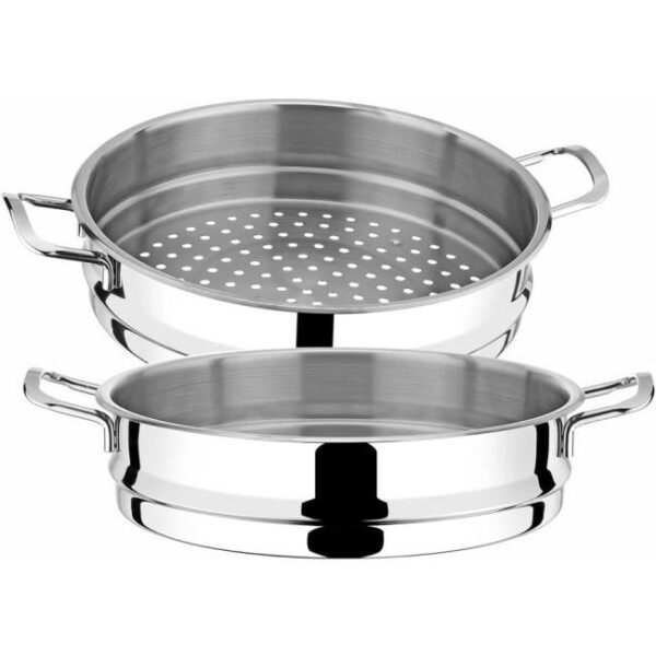 BEM Dampfkocher: 6-tlg Set aus Edelstahl, Ø 26 cm, Russische Mantowarka mit Dampfeinsatz und Glasdeckel, Dampfkochtopf, auch für Induktionsherd Bild 3 Zu sehen ist AZ Produktbild 3 zu folgenden Produkt: BEM Dampfkocher: 6-tlg Set aus Edelstahl, Ø 26 cm, Russische Mantowarka mit Dampfeinsatz und Glasdeckel, Dampfkochtopf, auch für Induktionsherd