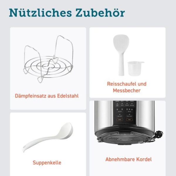 COSORI Schnellkochtopf, 9-in-1, Multikocher mit 14 Funktionen Bild 4 Zu sehen ist AZ Produktbild 4 zu folgenden Produkt: COSORI Schnellkochtopf, 9-in-1, Multikocher mit 14 Funktionen