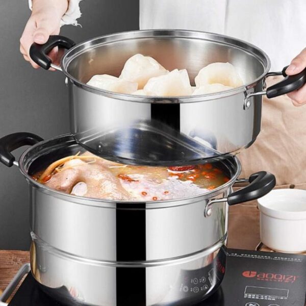 Cabilock Edelstahl Dampfgarer Topf Suppentopf Pastatopf Dampfkorb 3 Schichten Dim Sum Dämpfer Kochtopf Chinesischer Dampfer Dampftopf für Hot Pot Gemüse Kartoffel Dumpling Küche Kochgeschirr 26cm Bild 2 Zu sehen ist AZ Produktbild 2 zu folgenden Produkt: Cabilock Edelstahl Dampfgarer Topf Suppentopf Pastatopf Dampfkorb 3 Schichten Dim Sum Dämpfer Kochtopf Chinesischer Dampfer Dampftopf für Hot Pot Gemüse Kartoffel Dumpling Küche Kochgeschirr 26cm