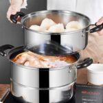 Zu sehen ist AZ Produktbild 2 zu folgenden Produkt: Cabilock Edelstahl Dampfgarer Topf Suppentopf Pastatopf Dampfkorb 3 Schichten Dim Sum Dämpfer Kochtopf Chinesischer Dampfer Dampftopf für Hot Pot Gemüse Kartoffel Dumpling Küche Kochgeschirr 26cm