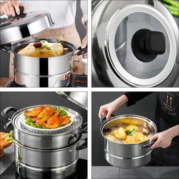 Cabilock Edelstahl Dampfgarer Topf Suppentopf Pastatopf Dampfkorb 3 Schichten Dim Sum Dämpfer Kochtopf Chinesischer Dampfer Dampftopf für Hot Pot Gemüse Kartoffel Dumpling Küche Kochgeschirr 26cm Bild 3 Zu sehen ist AZ Produktbild 3 zu folgenden Produkt: Cabilock Edelstahl Dampfgarer Topf Suppentopf Pastatopf Dampfkorb 3 Schichten Dim Sum Dämpfer Kochtopf Chinesischer Dampfer Dampftopf für Hot Pot Gemüse Kartoffel Dumpling Küche Kochgeschirr 26cm