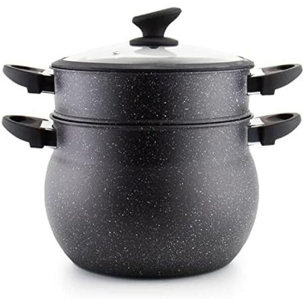 Zu sehen ist AZ Produktbild 1 zu folgenden Produkt: CousCous Topf/Dampfgarer Agadir 8 Liter, Couscoussiere (3-in-1) Dämpfer Induktion mit Glasdeckel