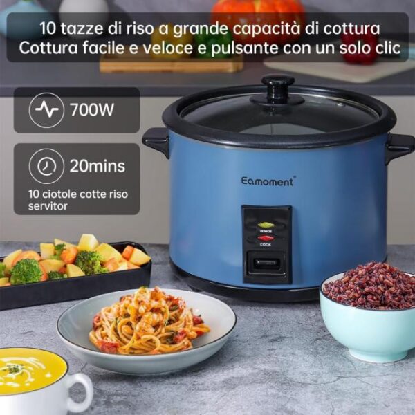 Zu sehen ist AZ Produktbild 2 zu folgenden Produkt: Eamoment ERC-10CBL 1.8L | 700W Reiskocher & Schwarzer Dampfgarer