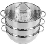 Zu sehen ist AZ Produktbild 1 zu folgenden Produkt: GRÄWE Topf mit 2 Dampfeinsätzen und Glasdeckel, Kochtopf zum Dünsten, 28 cm, Dampftopf, Dampfgarer, Gemüse- und Kartoffeldämpfer, spülmaschinengeeignet, induktionsgeeignet