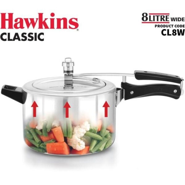 Hawkins Classic CL8W Schnellkochtopf aus Aluminium, 8 l Bild 2 Zu sehen ist AZ Produktbild 2 zu folgenden Produkt: Hawkins Classic CL8W Schnellkochtopf aus Aluminium, 8 l