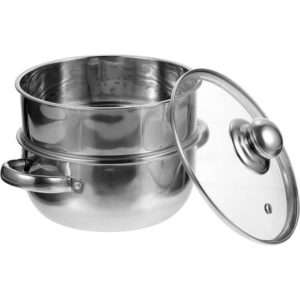 Zu sehen ist AZ Produktbild 4 zu folgenden Produkt: Hemoton Dampfkocher Stapelbar Dampfkochtopf Dampfgarerpfanne Suppentopf mit Glasdeckel