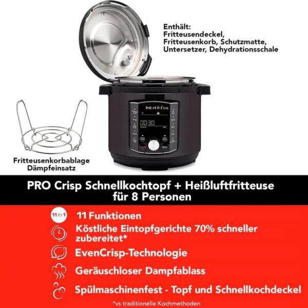 Zu sehen ist AZ Produktbild 3 zu folgenden Produkt: Instant Pot Pro Crisp 11-in-1-Elektro-Multikocher