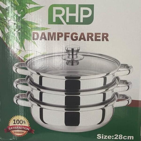 RHP Dampfgarer Dampf Kochtopf 28cm Mantykocher Dampfkocher Gemüse-/ Kartoffeldämpfer Edelstahl mit Glasdeckel spülmaschinengeeignet Bild 4 Zu sehen ist AZ Produktbild 4 zu folgenden Produkt: RHP Dampfgarer Dampf Kochtopf 28cm Mantykocher Dampfkocher Gemüse-/ Kartoffeldämpfer Edelstahl mit Glasdeckel spülmaschinengeeignet