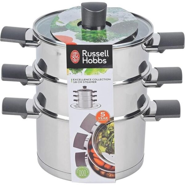 Russell Hobbs RH01170EU Excellence 3-teilig stapelbar Dampfgarer - 18cm-Dampfgarer-Set Bild 4 Zu sehen ist AZ Produktbild 4 zu folgenden Produkt: Russell Hobbs RH01170EU Excellence 3-teilig stapelbar Dampfgarer - 18cm-Dampfgarer-Set