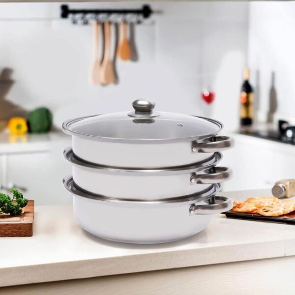 SABUIDDS 28cm Dampfgarer 3 Etagen Dampfkocher Edelstahl Biodampfkocher mit Glasabdeckung Bild 3 Zu sehen ist AZ Produktbild 3 zu folgenden Produkt: SABUIDDS 28cm Dampfgarer 3 Etagen Dampfkocher Edelstahl Biodampfkocher mit Glasabdeckung