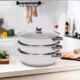 SABUIDDS 28cm Dampfgarer 3 Etagen Dampfkocher Edelstahl Biodampfkocher mit Glasabdeckung Bild 3 Zu sehen ist AZ Produktbild 3 zu folgenden Produkt: SABUIDDS 28cm Dampfgarer 3 Etagen Dampfkocher Edelstahl Biodampfkocher mit Glasabdeckung