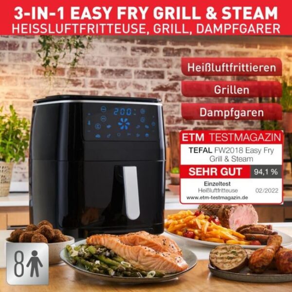 Tefal FW2018 Easy Fry Grill & Steam Heißluftfritteuse Bild 3 Zu sehen ist AZ Produktbild 3 zu folgenden Produkt: Tefal FW2018 Easy Fry Grill & Steam Heißluftfritteuse