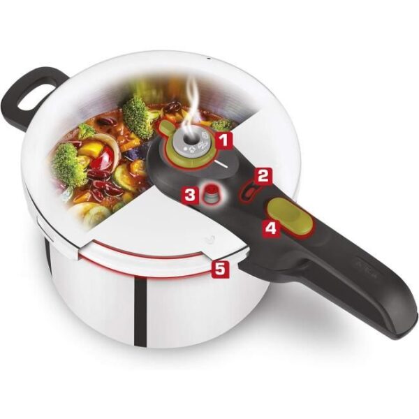 Zu sehen ist AZ Produktbild 2 zu folgenden Produkt: Tefal P2530737 Secure 5 Neo Schnellkochtopf | 6 L |Edelstahl, 2-Stufen-Garregler
