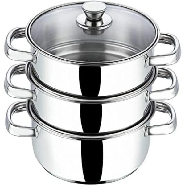 Vinod Dampfgarer-Kochpfanne mit 3 Etagen für Induktionsherd, Lebensmittel und Gemüse, mit belüftetem Glasdeckel (24 cm, 3-stöckig) Bild 1 Zu sehen ist AZ Produktbild 1 zu folgenden Produkt: Vinod Dampfgarer-Kochpfanne mit 3 Etagen für Induktionsherd, Lebensmittel und Gemüse, mit belüftetem Glasdeckel (24 cm, 3-stöckig)