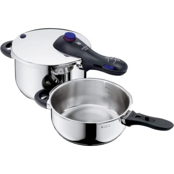 WMF Perfect Plus Schnellkochtopf Set Induktion 2-teilig, Dampfkochtopf 4,5l + 3l Bild 1 Zu sehen ist AZ Produktbild 1 zu folgenden Produkt: WMF Perfect Plus 4,5l Schnellkochtopf Set Induktion