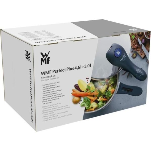WMF Perfect Plus Schnellkochtopf Set Induktion 2-teilig, Dampfkochtopf 4,5l + 3l Bild 2 Zu sehen ist AZ Produktbild 2 zu folgenden Produkt: WMF Perfect Plus Schnellkochtopf Set Induktion 2-teilig, Dampfkochtopf 4,5l + 3l