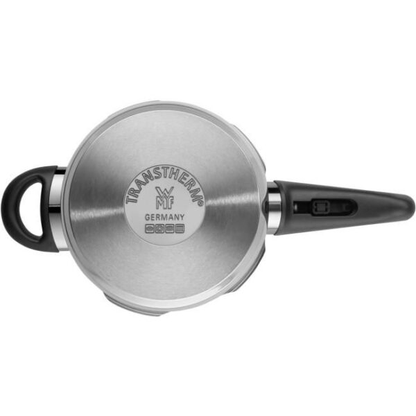 Zu sehen ist AZ Produktbild 3 zu folgenden Produkt: WMF Perfect Schnellkochtopf Induktion 2,5l, Dampfkochtopf, großes Kochsignal, 2 Kochstufen, abnehmbarer Deckelgriff, Cromargan Edelstahl