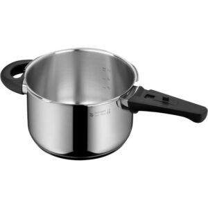 Zu sehen ist AZ Produktbild 4 zu folgenden Produkt: WMF Perfect Schnellkochtopf Induktion 2,5l, Dampfkochtopf, großes Kochsignal, 2 Kochstufen, abnehmbarer Deckelgriff, Cromargan Edelstahl