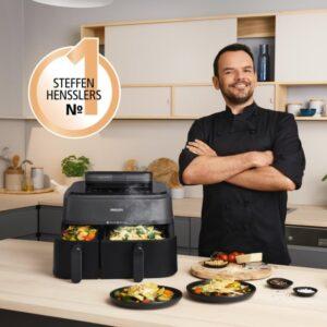 Zu sehen ist AZ Produktbild 2 zu folgenden Produkt: Philips Steam Airfryer 5000 Series Dual Basket